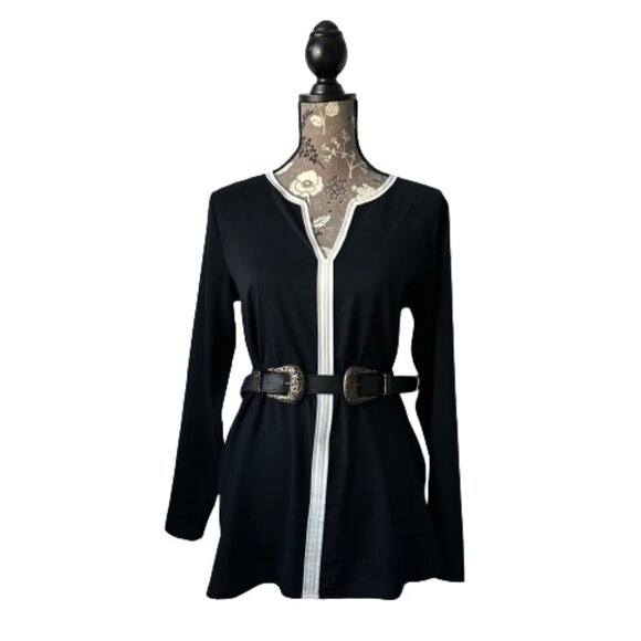 Ann Taylor Women's Small Black & White Long Sleeves Pullover V-neck Blouse Top - Picture 6 of 15